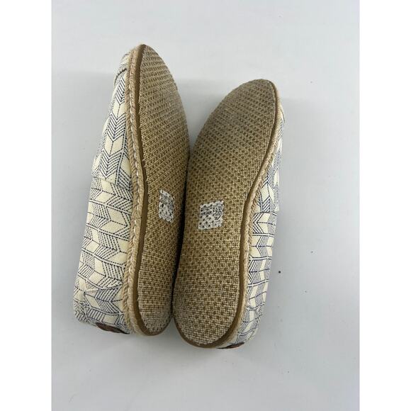 Toms Whisper Canvas Shoes Womens Size 7.5 Cream Blue Flat Geometric Slip On Box - Picture 8 of 8